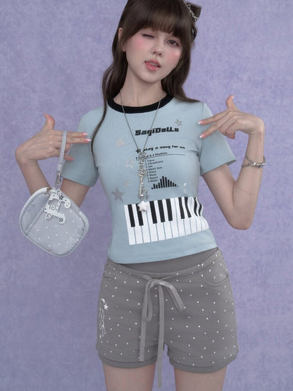 Piano Keys Music Print T-shirt【s0000017273】