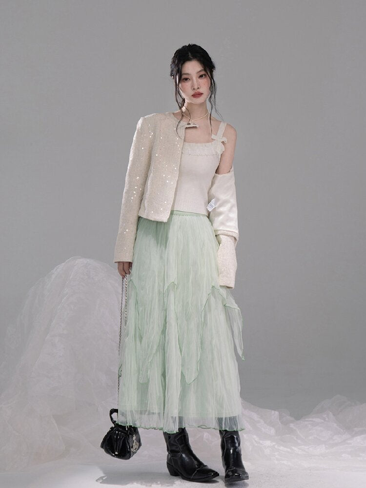 Liubo Gauze Green Irregular Skirt【s0000015738】