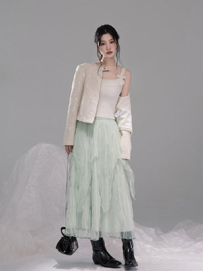 Liubo Gauze Green Irregular Skirt【s0000015738】