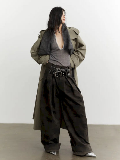 Fake Two Detachable Collar Contrast Color Long Trench Coat【s0000014036】