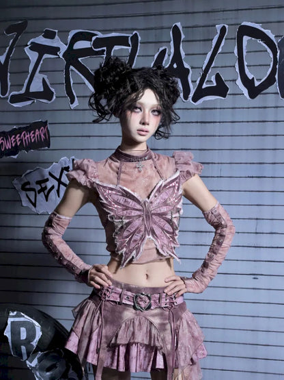 Butterfly Bandeau Mesh Base Jacket Two-Piece Set【s0000014030】