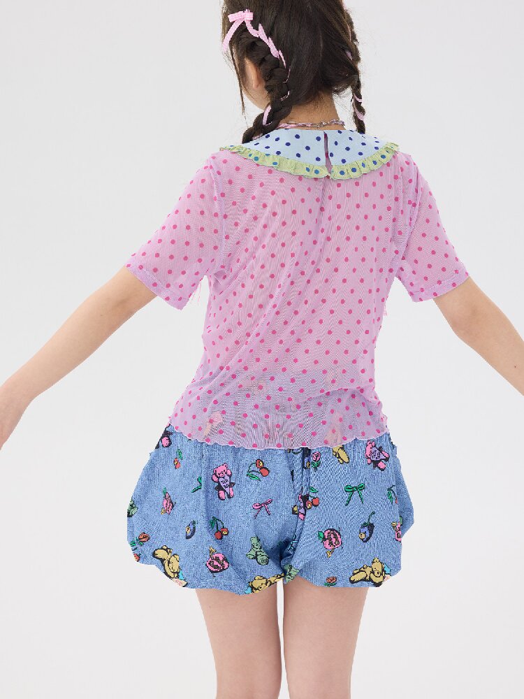 Denim Bear Printed Pumpkin Pants【s0000016706】