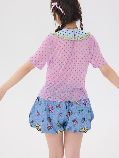 Denim Bear Printed Pumpkin Pants【s0000016706】