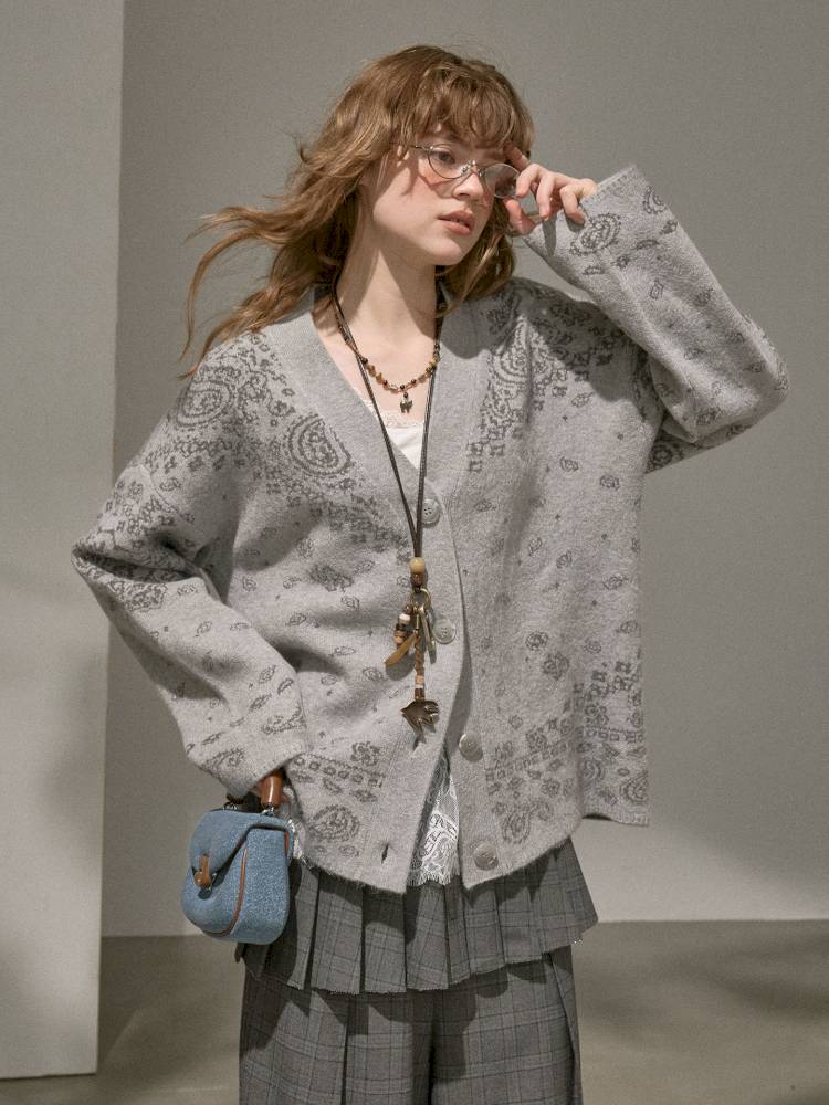 Button-Front Jacquard Knit Cardigan【s0000014394】