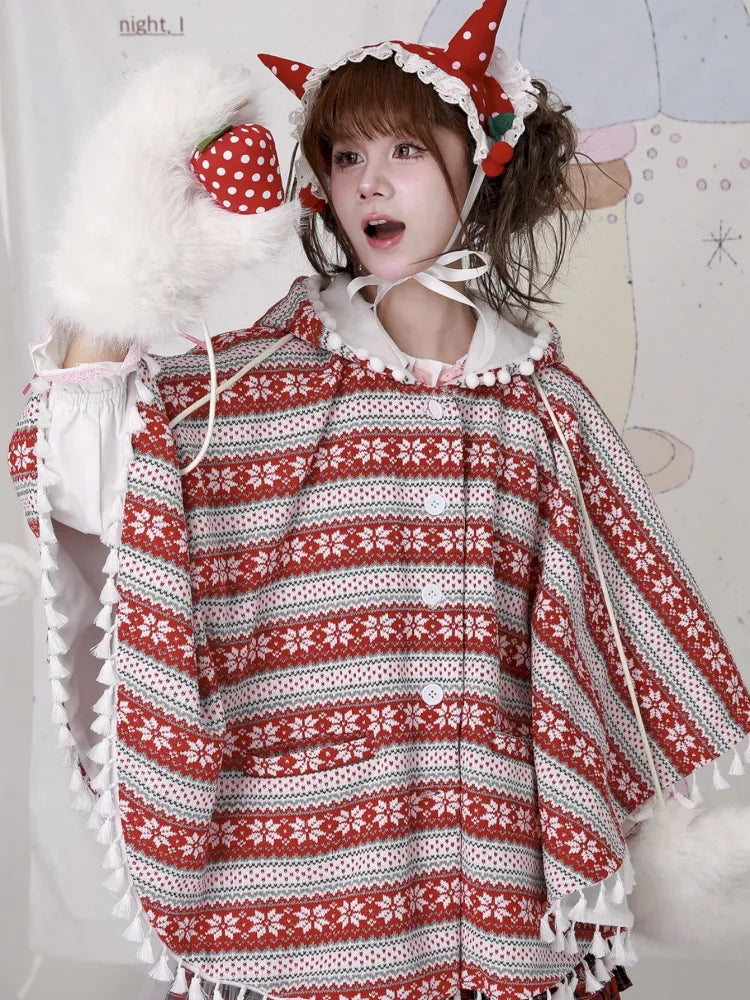 Showa-Era Vintage Red Sweater Cape Coat【s0000014110】