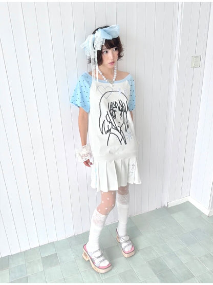 Blue White Pixel Pleated Dress【s0000016546】