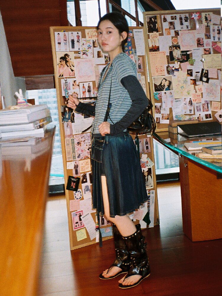 Tencel Denim Lace Pleated Skirt【s0000016412】