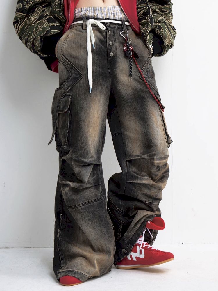 Button Folded Wide Leg Jeans【s0000011351】