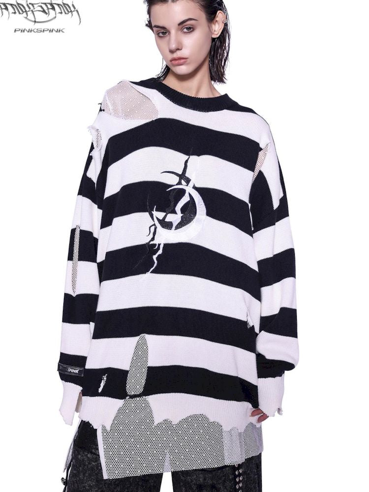 Electric Moon Destruction Striped Sweater【s0000009945】