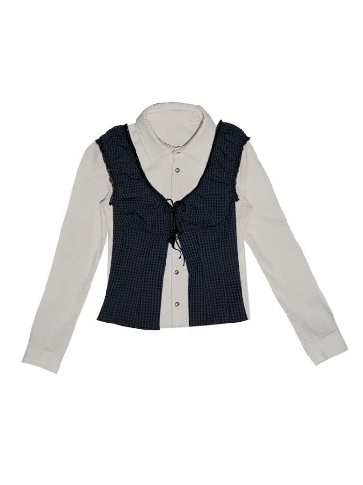 Blue Plaid Polka Dot Long Shirt【s0000014902】