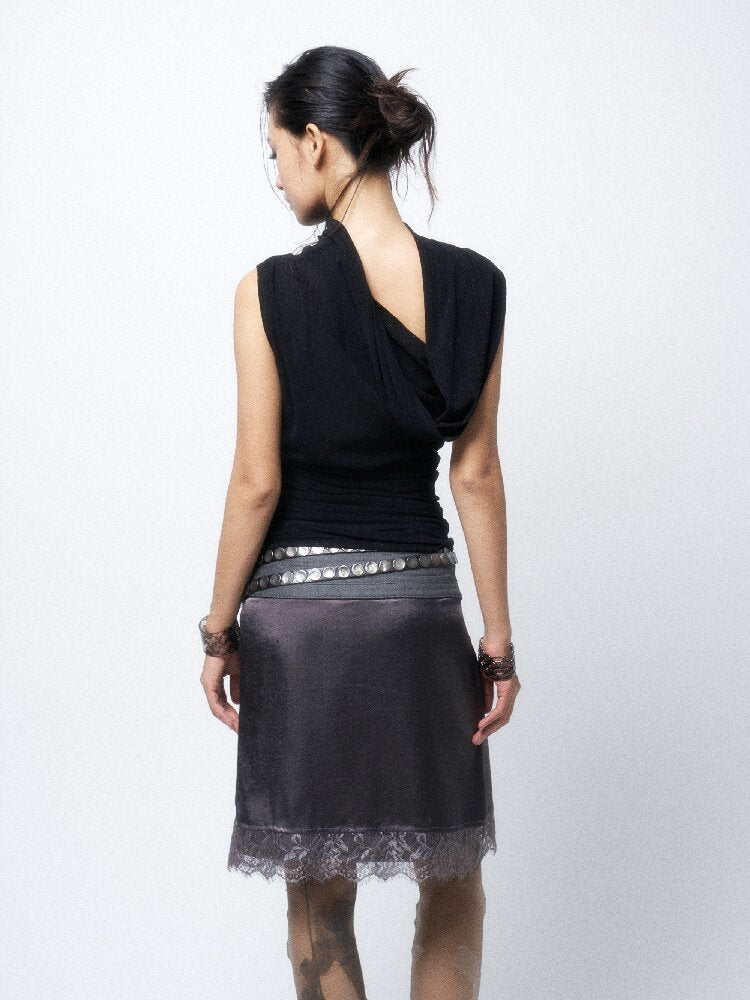 Studded Satin Lace Panelled Skirt【s0000016068】
