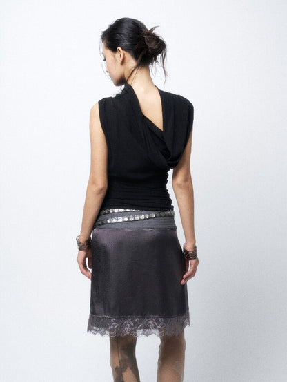 Studded Satin Lace Panelled Skirt【s0000016068】