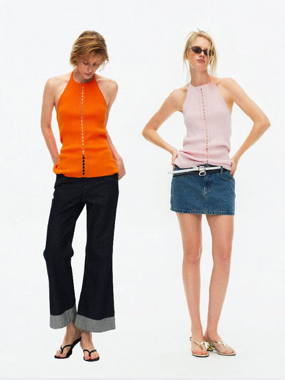 Lyocell Lace Up Halterneck Knit【s0000015929】