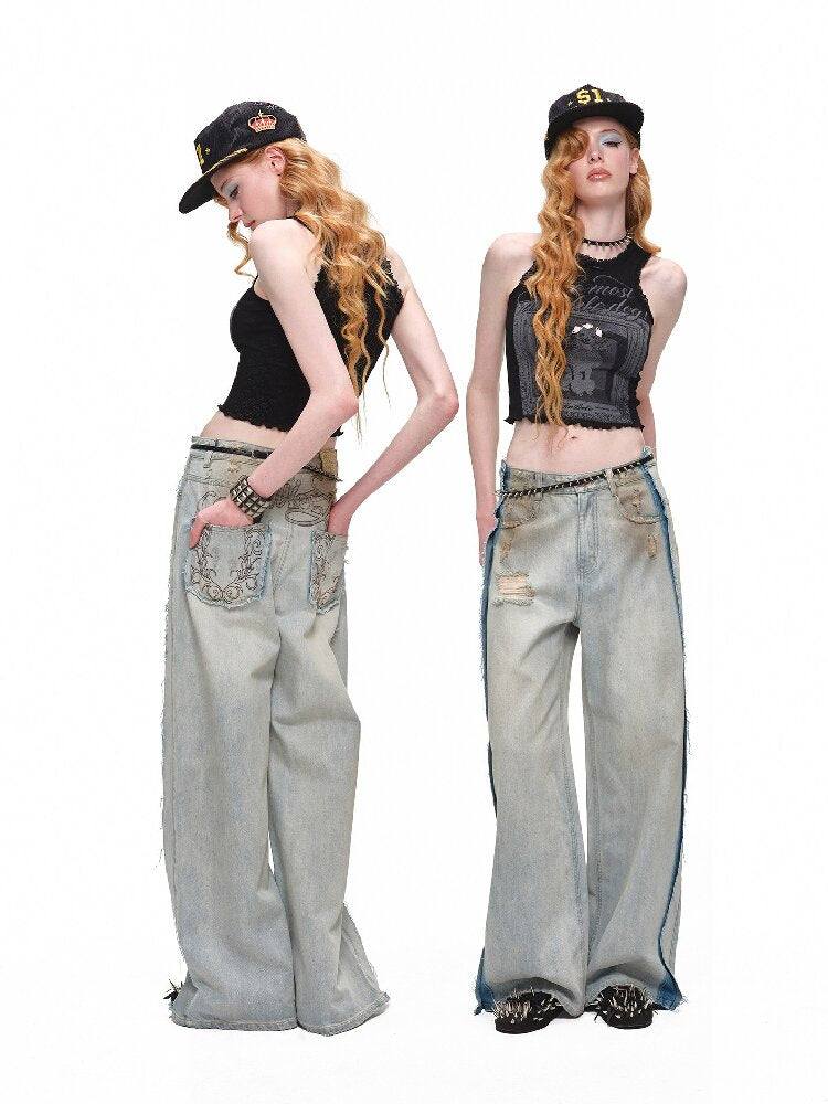 Distressed Embroidery Mud Jeans【s0000016922】
