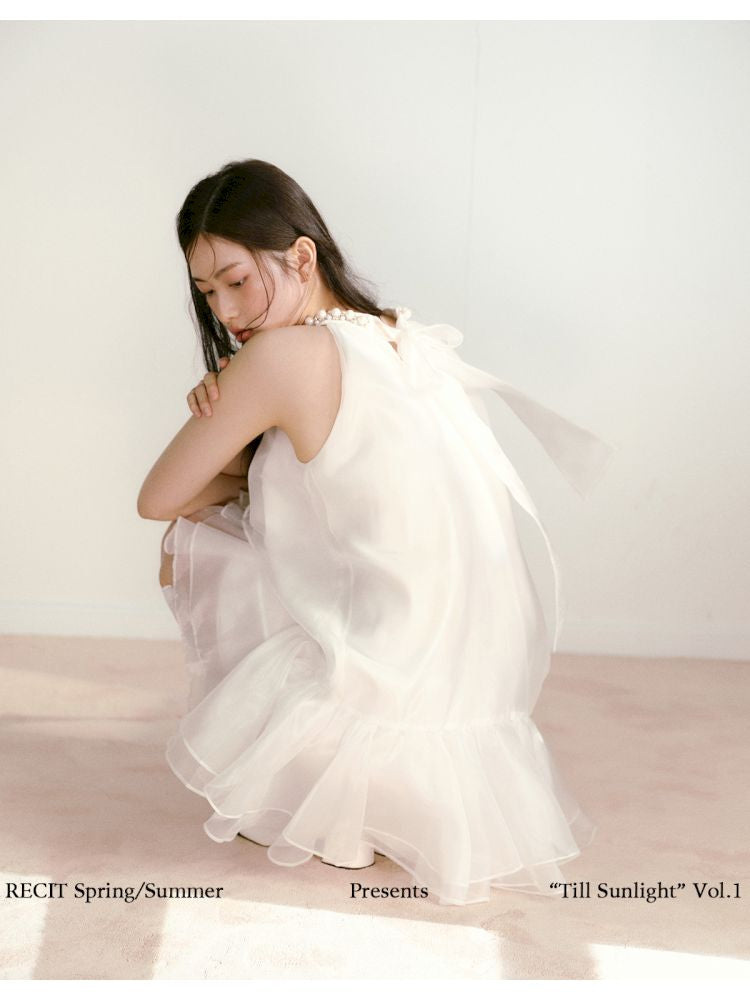 Bow Pearl Neckline Pom Pom Dress【s0000013243】