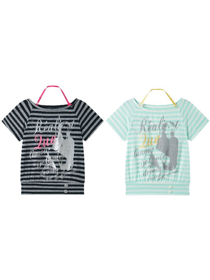 Single Shoulder Striped Halter T Shirt【s0000017640】