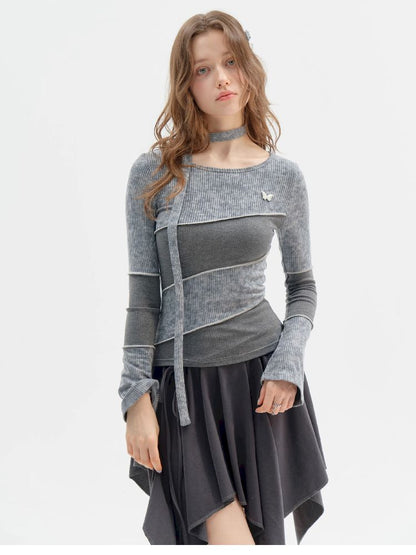 Splicing Collar Long Sleeve T-Shirt【s0000011518】