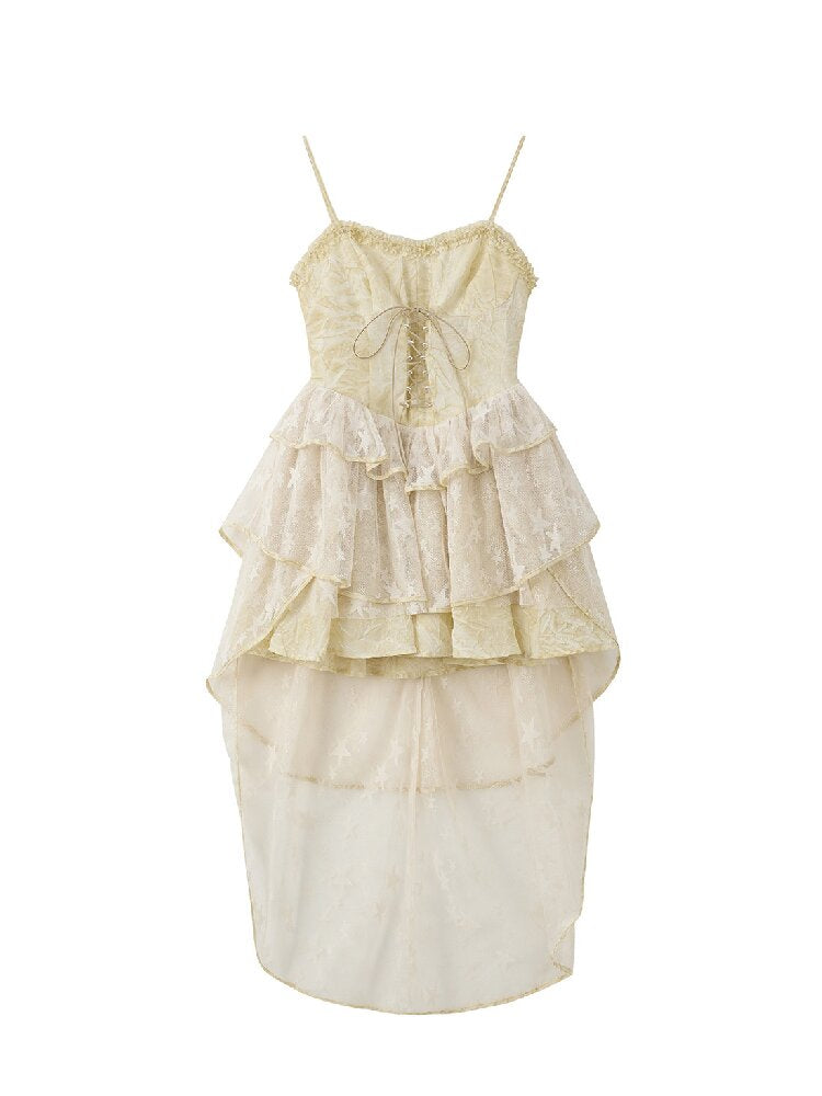 Lace Ruffle Cinched Waist Sundress【s0000016541】
