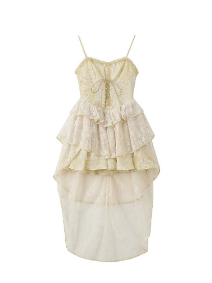 Lace Ruffle Cinched Waist Sundress【s0000016541】