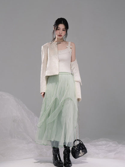 Cloud Woven White Bow Wool Vest【s0000015740】