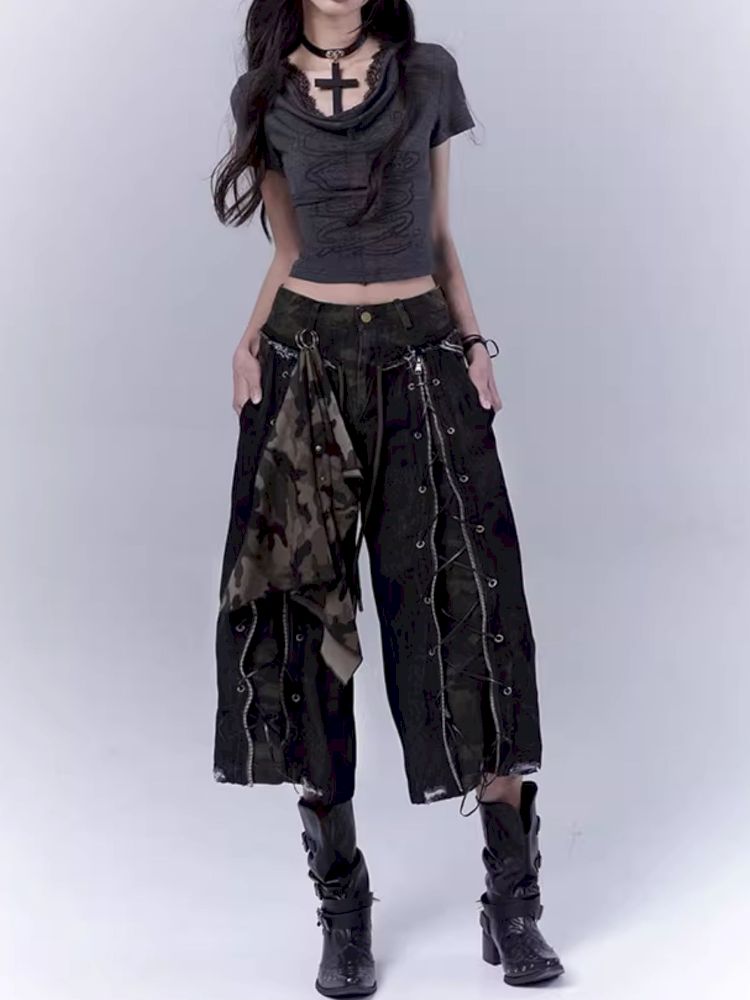 Openwork cross print lace T-shirt【s0000012847】