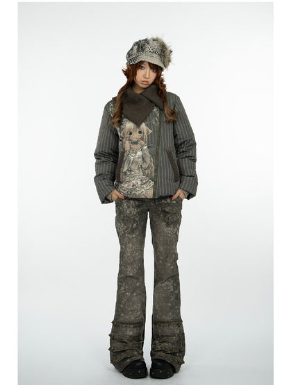Striped Comic Character Down Jacket【s0000018074】