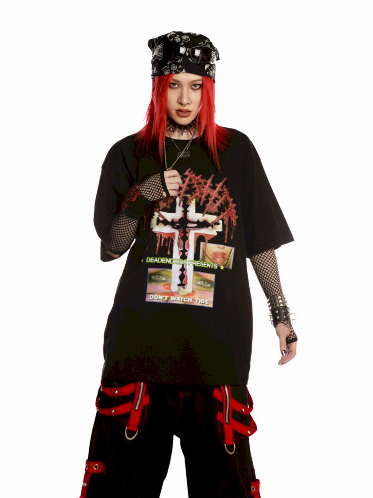 Subculture Print Unisex Loose T-shirt【s0000013600】