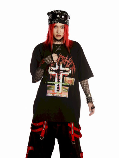 Subculture Print Unisex Loose T-shirt【s0000013600】