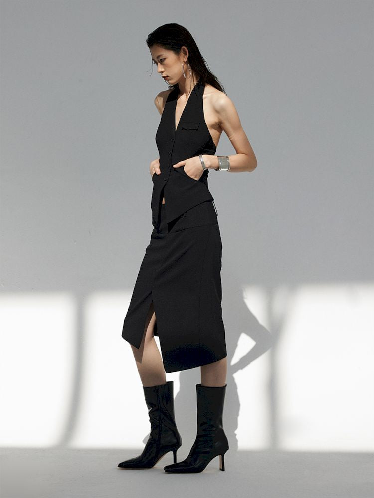 Asymmetric Slit Hem Suit【s0000007346】