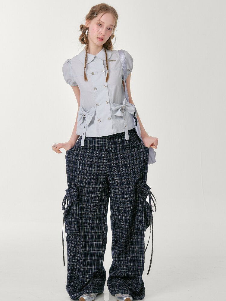 Plaid Pocket Wide Leg Slacks【s0000016607】