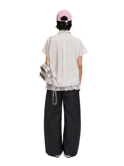 Plaid Irregular Rhinestone Plaid Lace Shirt【s0000012491】