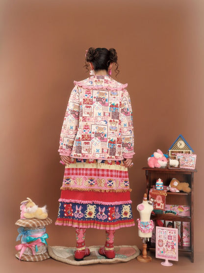 Pink Patchwork Printed Quilted Jacket【s0000015586】