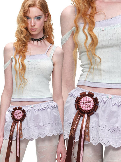 Asymmetrical Knit Lace Camisole Top【s0000016910】