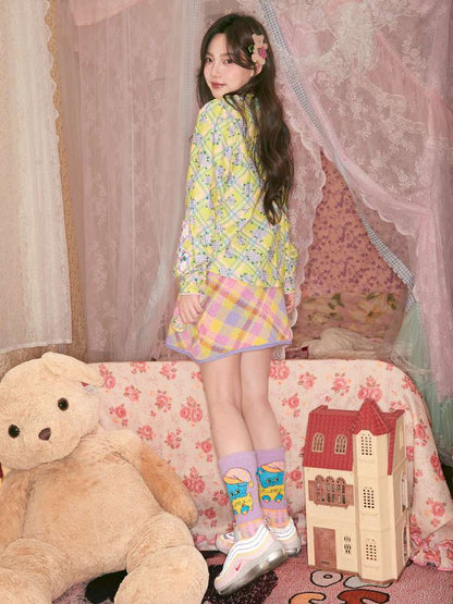 Green Patch Butterfly Floral Plaid Shirt【s0000014819】