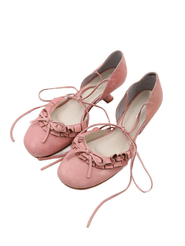 Ruffled Bow Lace Up High Heels【s0000016133】