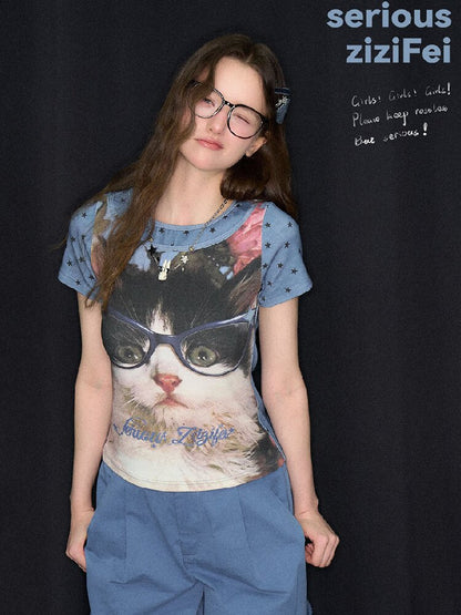 Top Student Cat Childlike T Shirt【s0000017267】