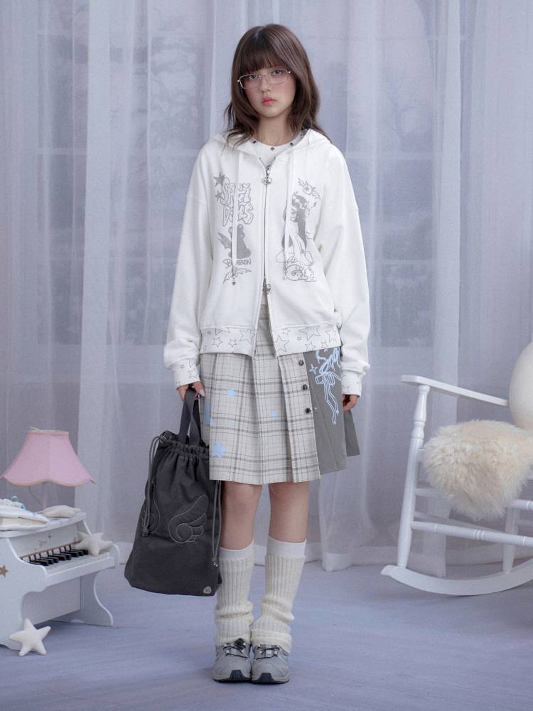 Check Graffiti Print Midi Skirt【s0000014365】