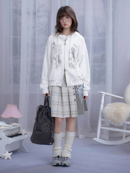 Check Graffiti Print Midi Skirt【s0000014365】