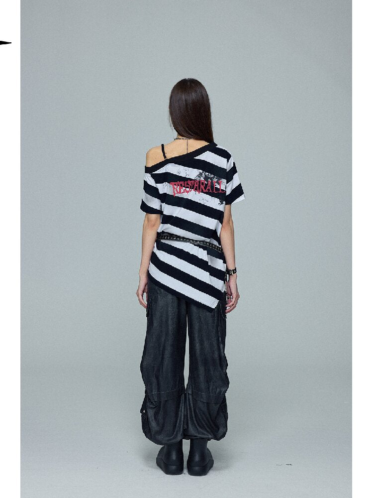 Striped Graffiti Print Loose Top【s0000016696】