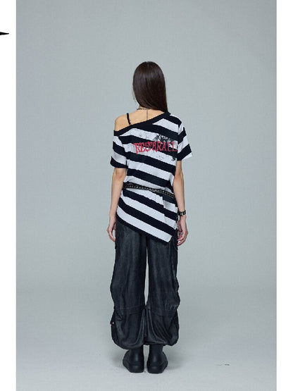 Striped Graffiti Print Loose Top【s0000016696】