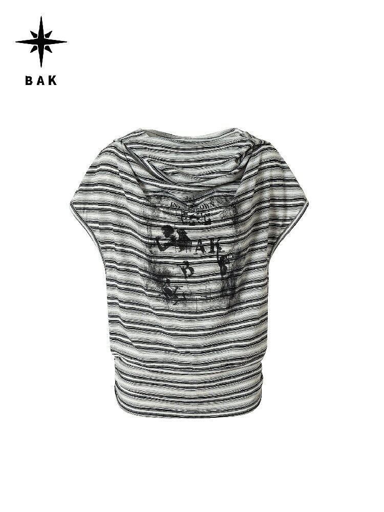 Striped Hooded Printed T-Shirt【s0000016688】