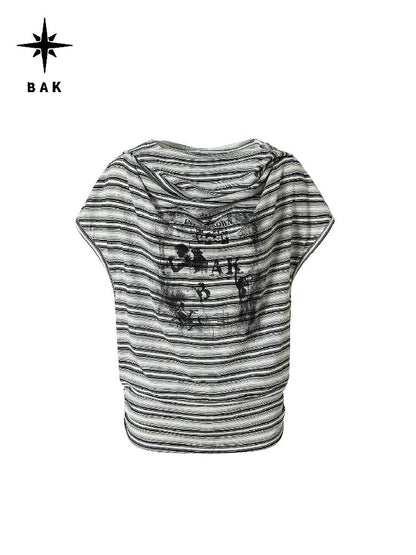 Striped Hooded Printed T-Shirt【s0000016688】