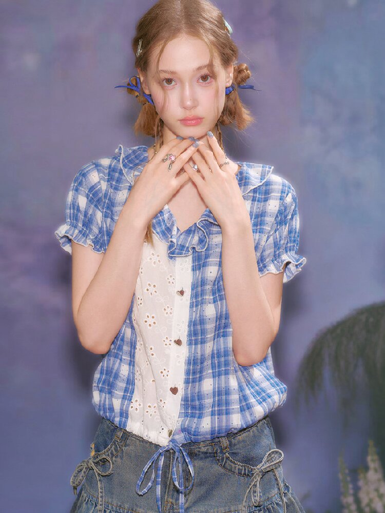 Plaid Splicing Hollow Shirt【s0000016618】