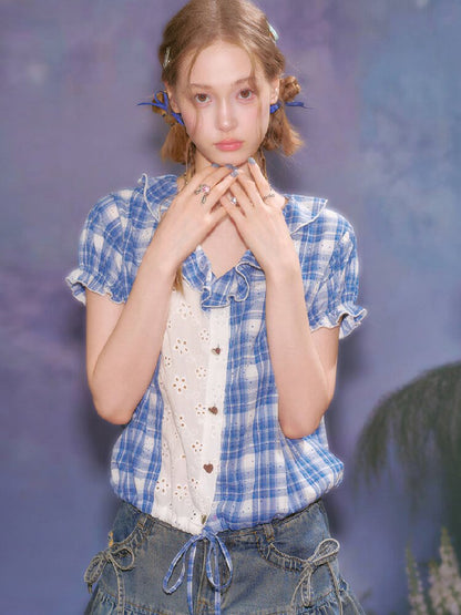Plaid Splicing Hollow Shirt【s0000016618】