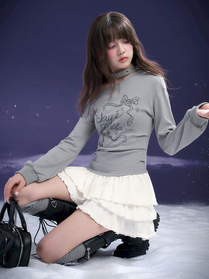 Diagonal Shoulder Printed Cake Skirt Dress【s0000011669】