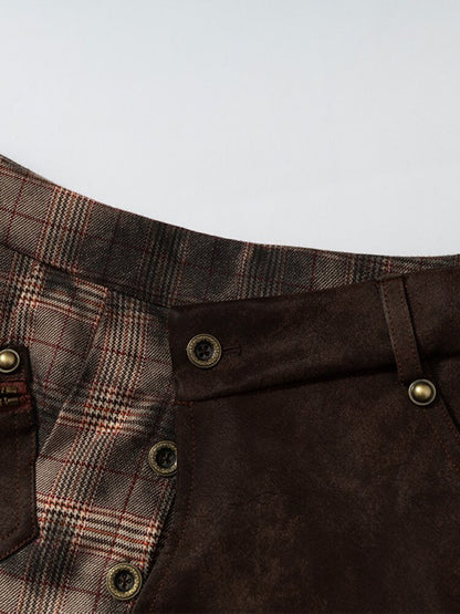 Plaid Stitching Leather Skirt【s0000015546】