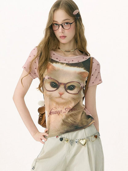 Retro Vintage Cat Print T-Shirt【s0000016855】