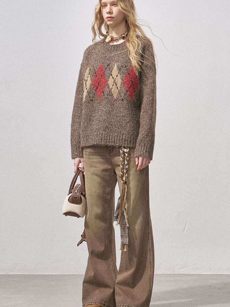 Diamond Plaid Knit Sweater Pants【s0000015072】