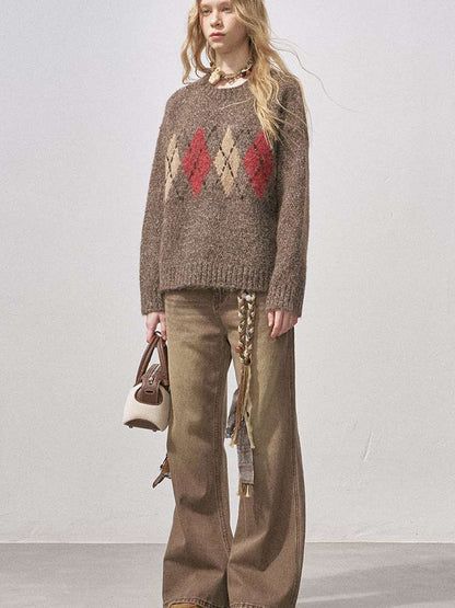 Diamond Plaid Knit Sweater Pants【s0000015072】