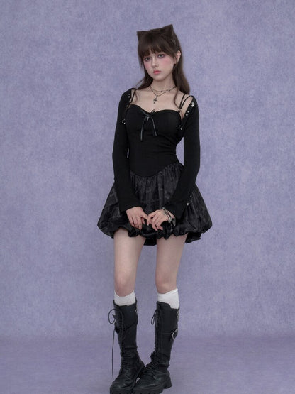 Cross Shaped Flower Bud Strap Dress【s0000017278】